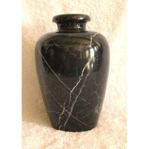 Vintage Black Marble Vase Natural White Veining Polished Stone Bud Vase 6 In Hvy